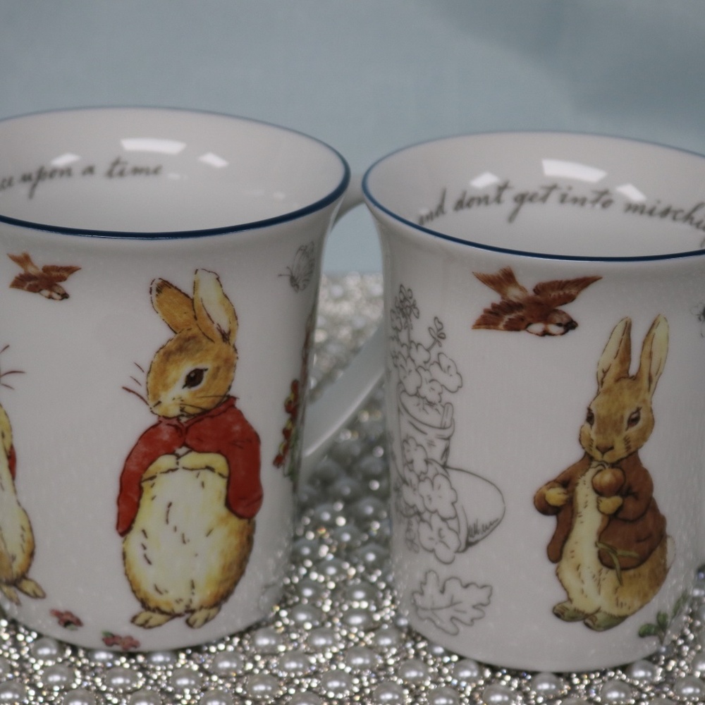 BEATRIX POTTER PETER BUNNY RABBIT EASTER SPRING COFFEE TEA MUGS -NEW- S/2 - #B